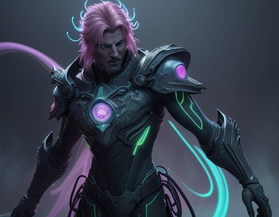 Ethereal Xenon in a Neon-Lit Atmosphere, in Art Nouveau Styl...