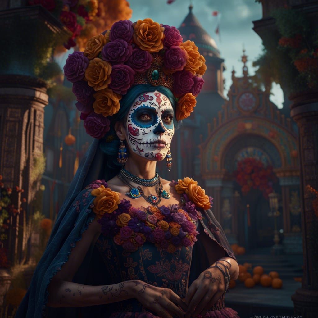 Dia de los Muertos Queen: Detailed Matte Painting