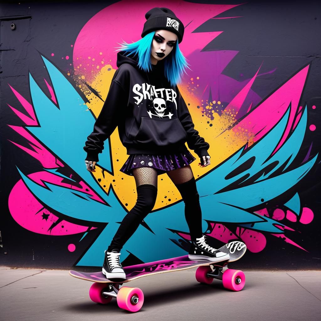 Graffiti Art of a Goth Skater Girl