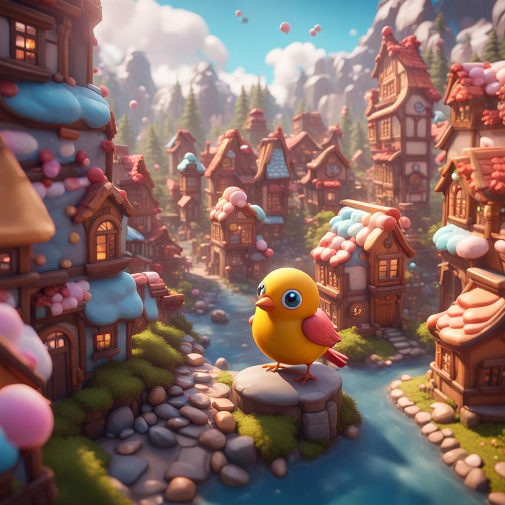 Candy Town with Bird: 3D Game Cinematic