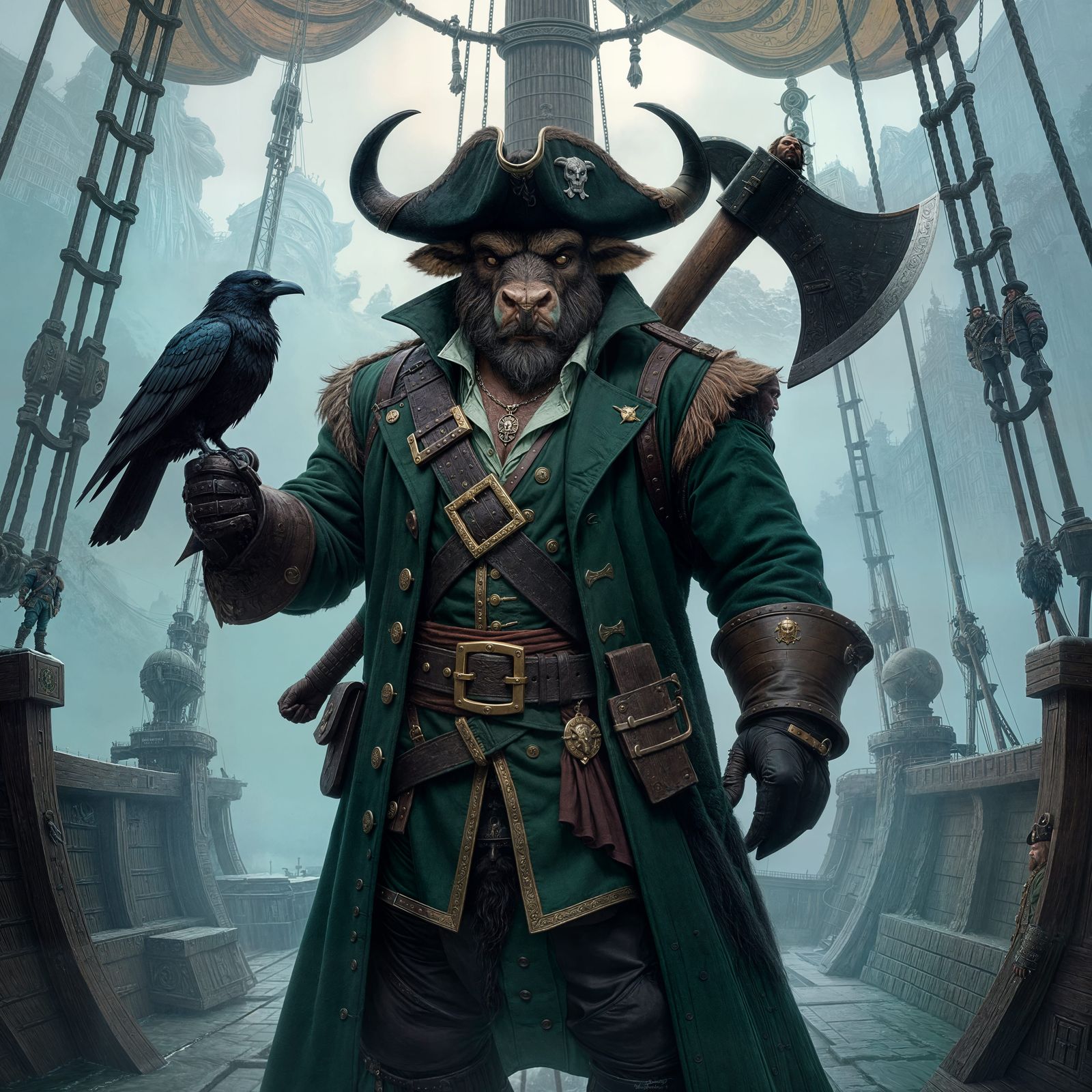 Minotaur Pirate Captain with Raven and Axe