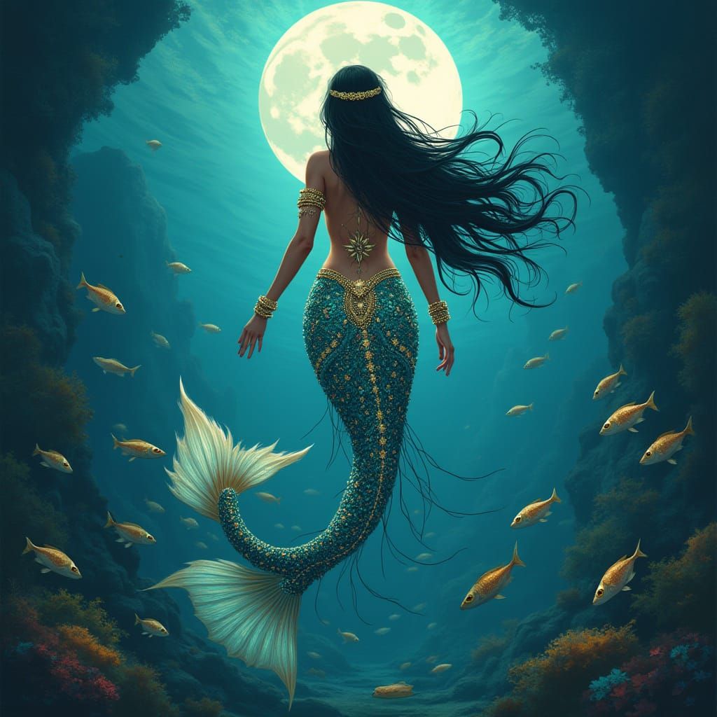 Mythical Mermaid Goddess in Underwater Dwaraka City