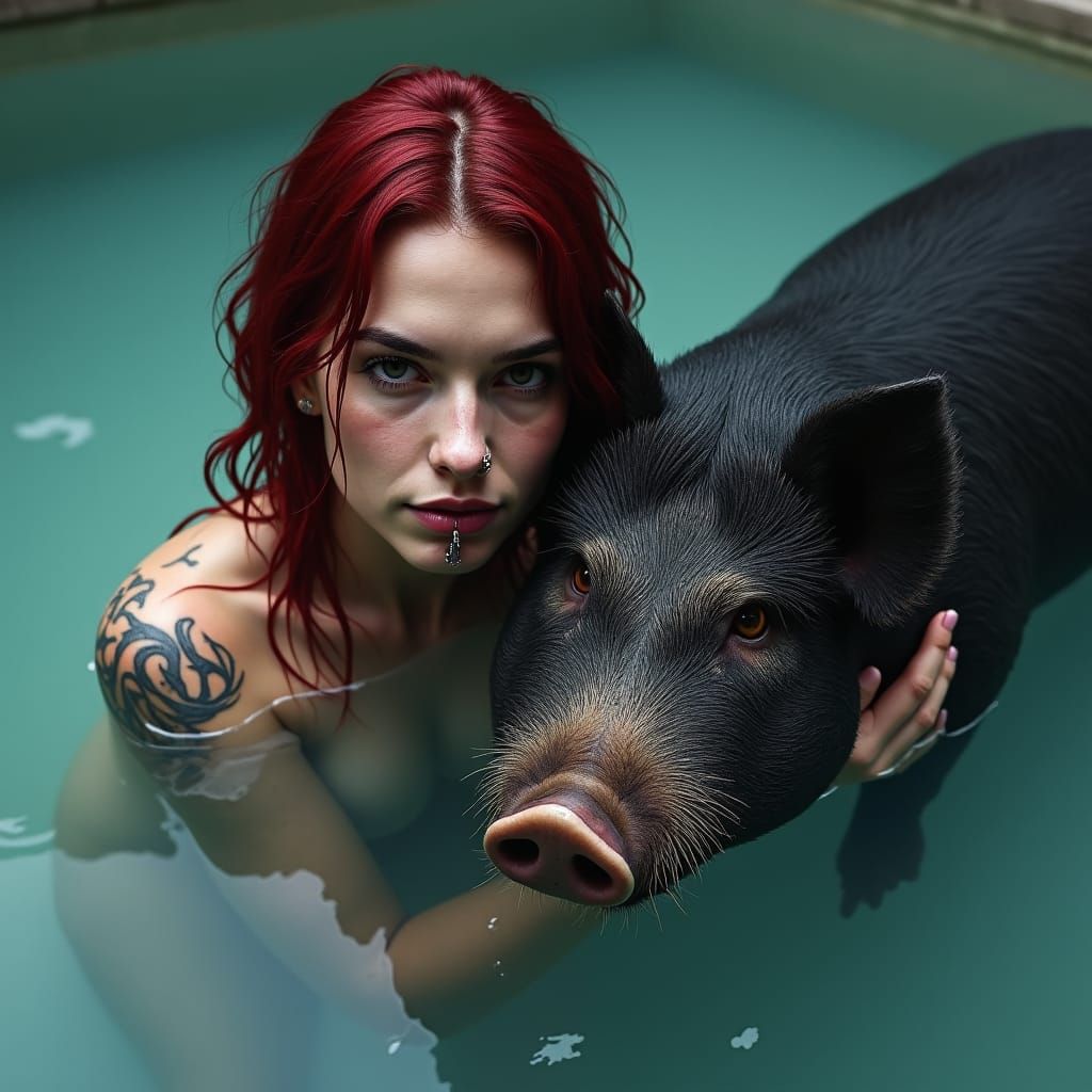 Woman and Pig in Pool, Sinister Art