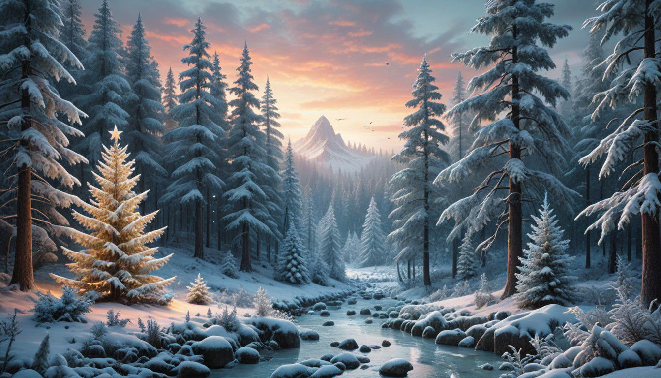 Winter Wonderland Christmas Scene in Vibrant Colors