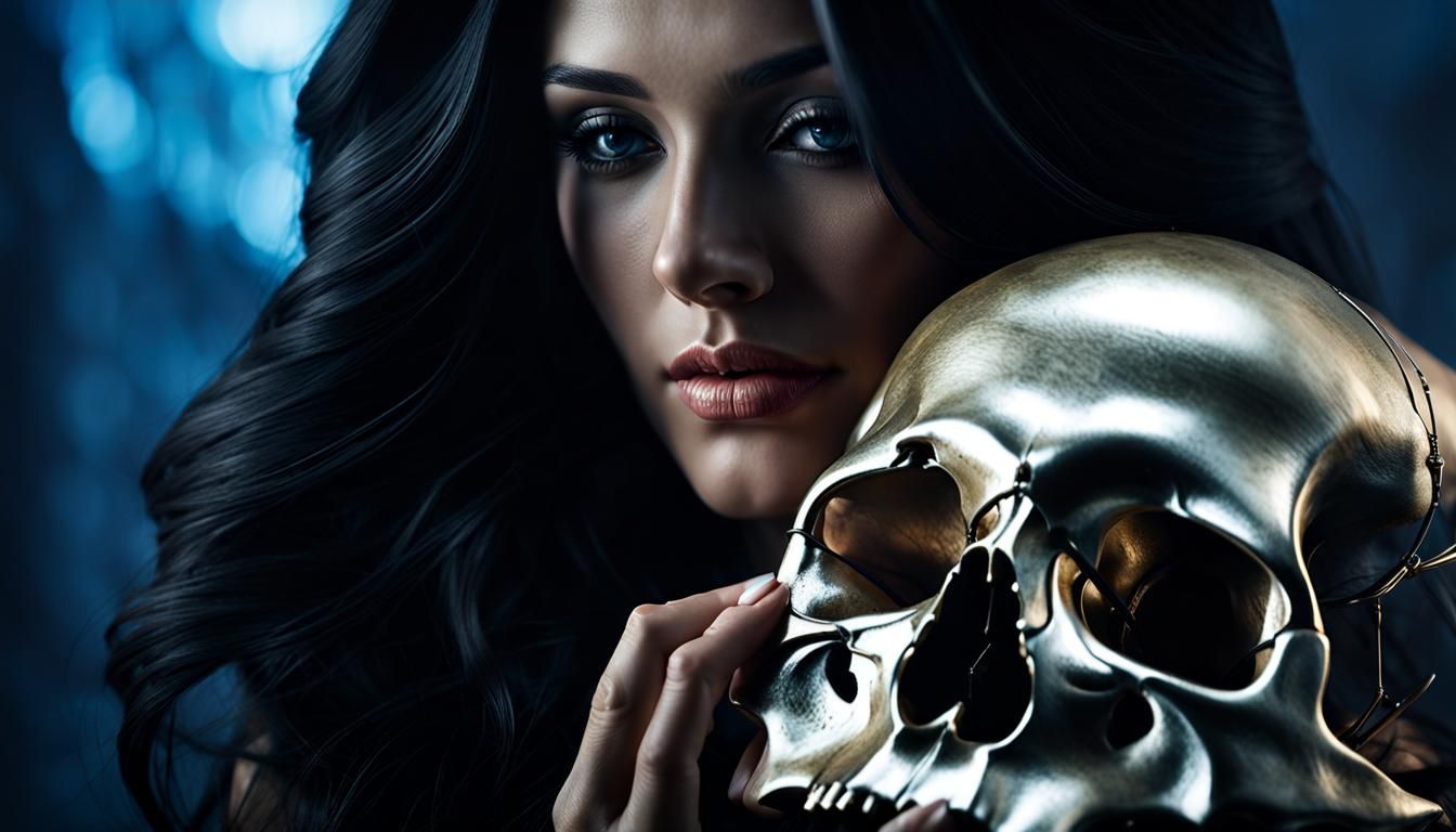 Elegant Woman with Skull: Photorealistic Digital Art