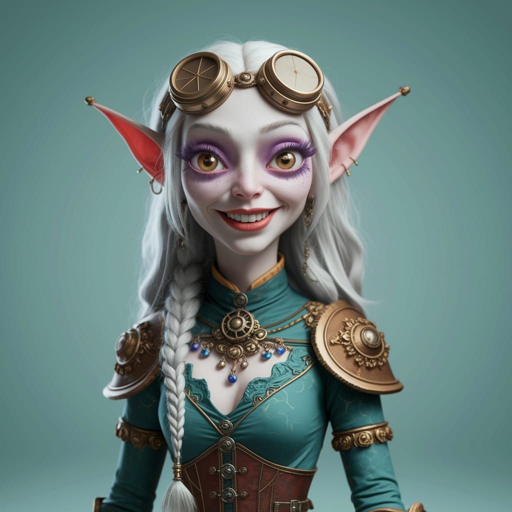 Steampunk Drow Elf Portrait in Dark Fantasy Style
