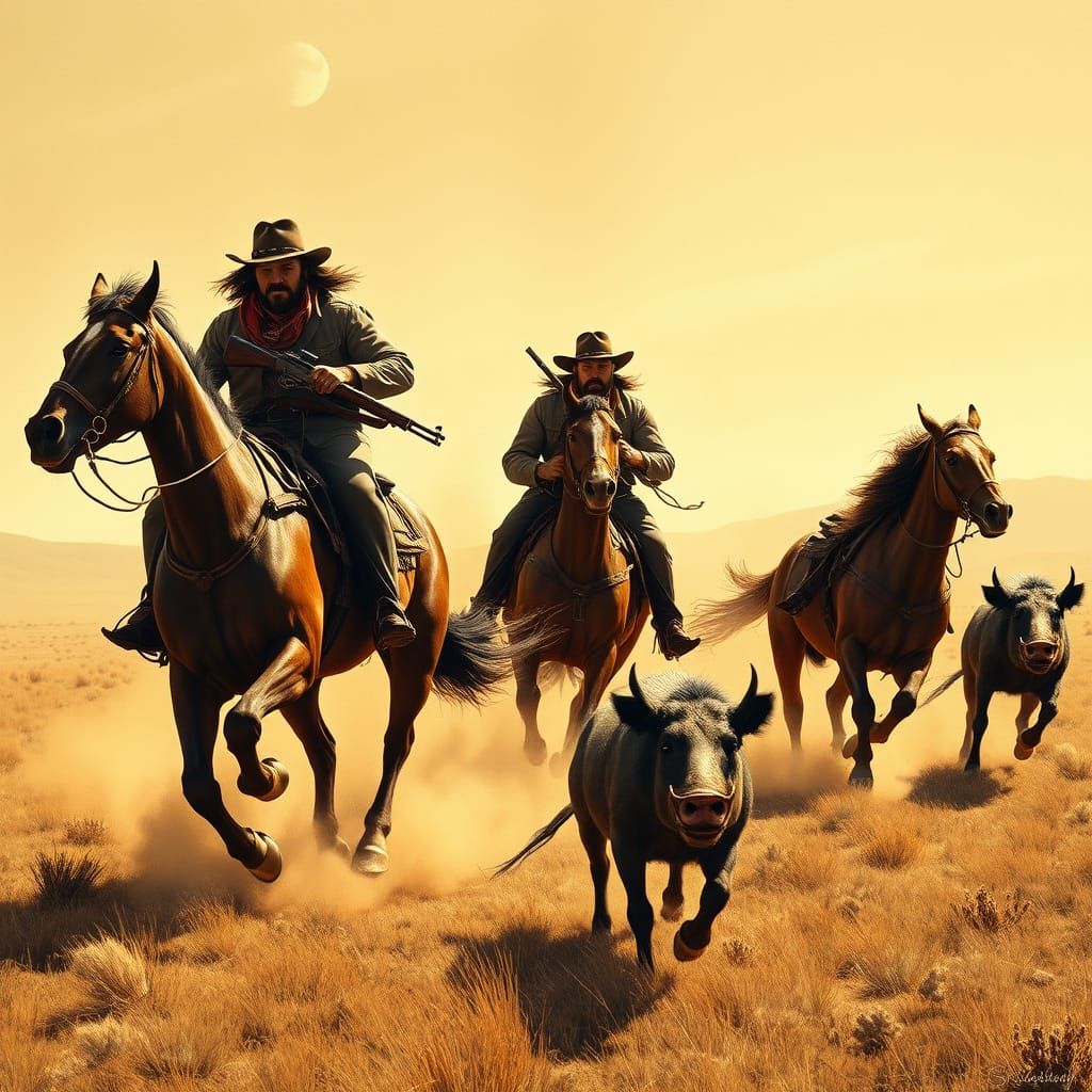 Dusty Cowboys Chase Razor-Backed Hogs Across the Open Range