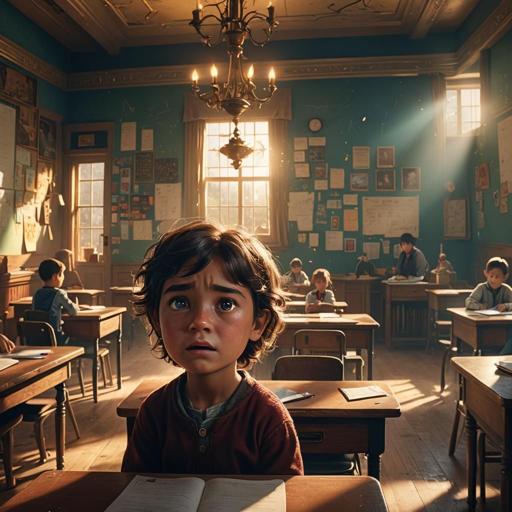 Crying Child in Classroom: A Matte Painting