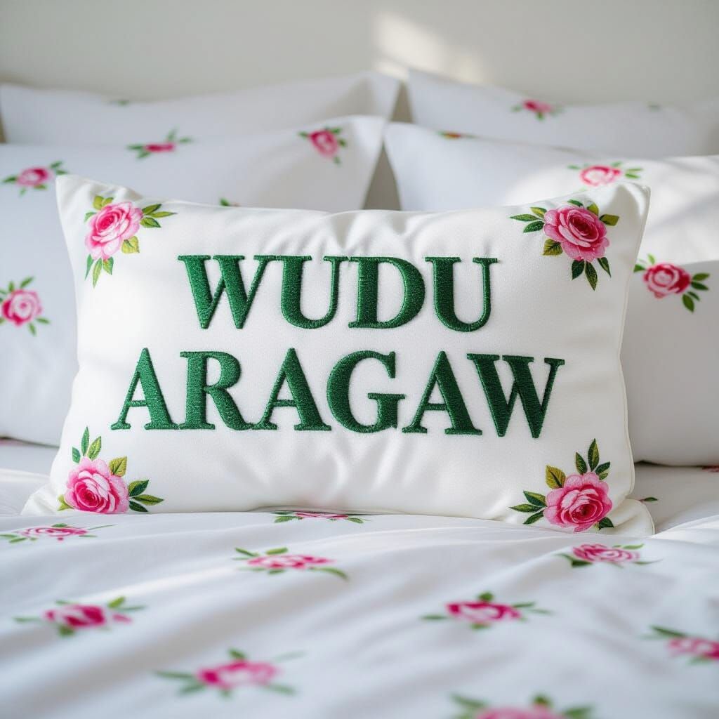 Personalized White Pillow with Emerald Green Name and Pink R...