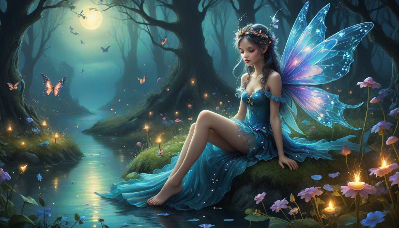 Ethereal Fairy Seeks Refuge in Dark Forest