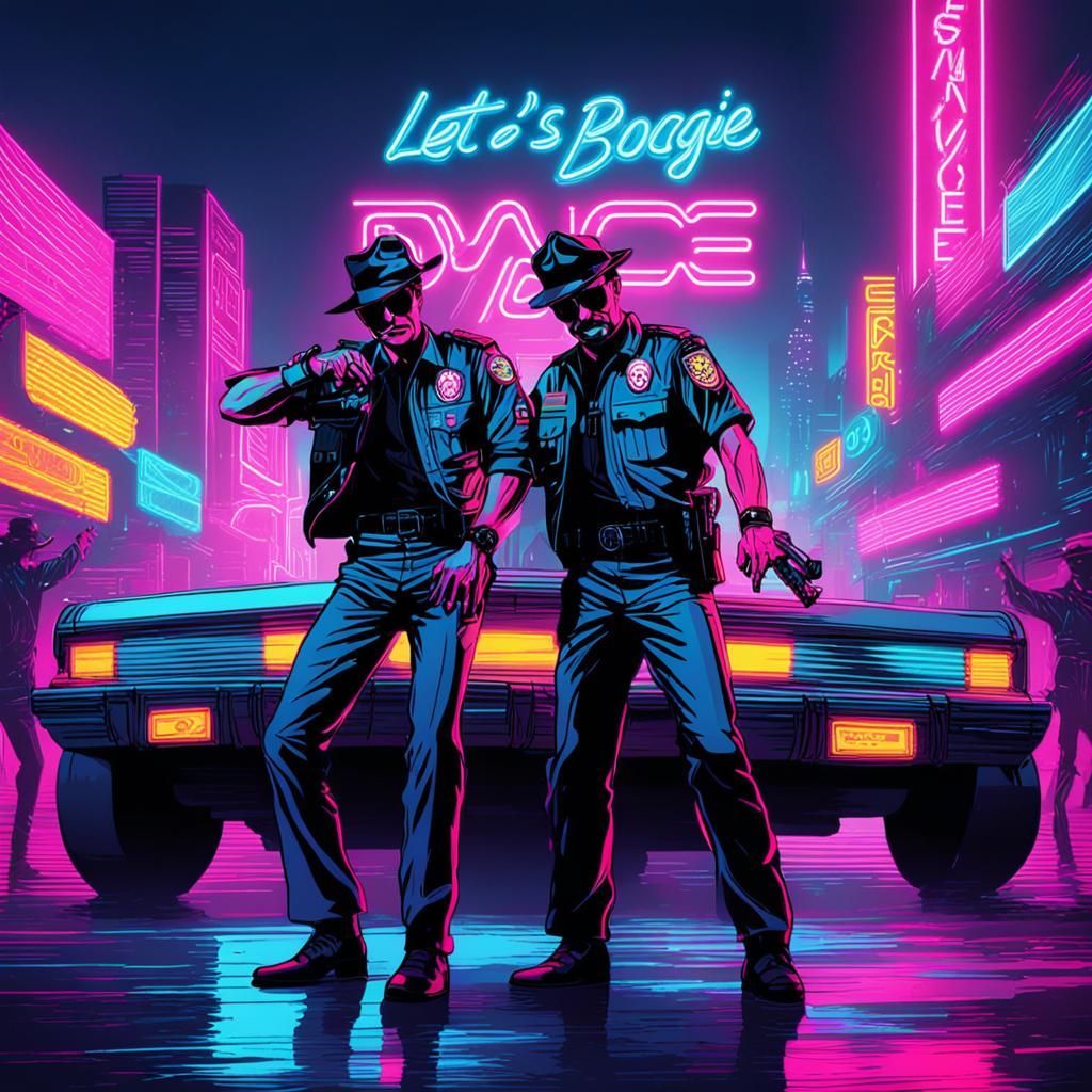 Funky Cops Dancing in Synthwave Neon