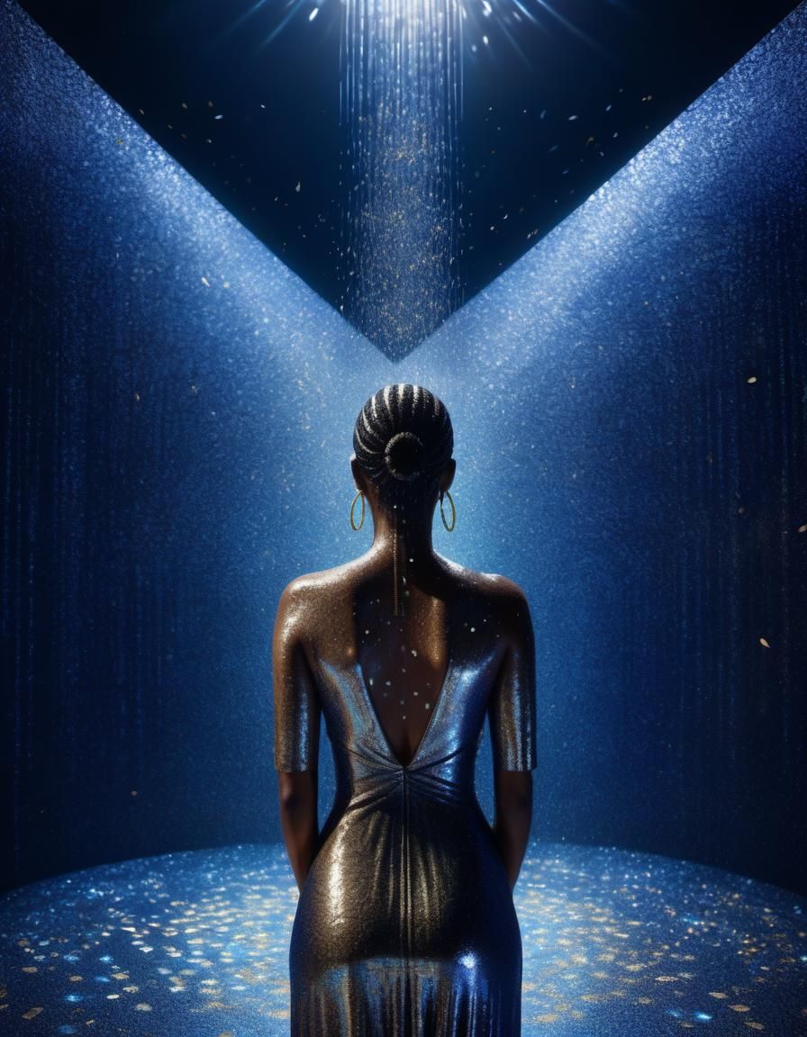 Glitter Shower: Woman in Overhead Spotlight