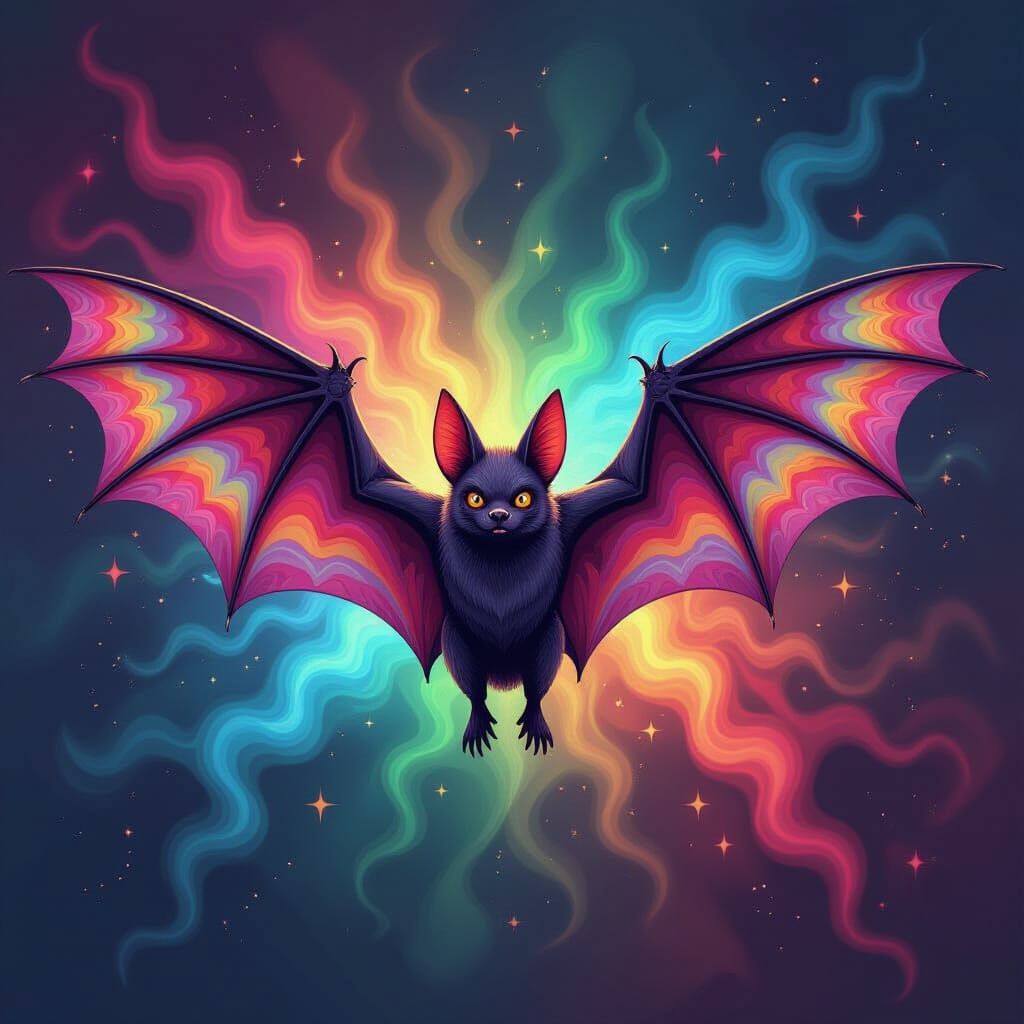 Psychedelic Bats: A Vibrant Fantasy Image
