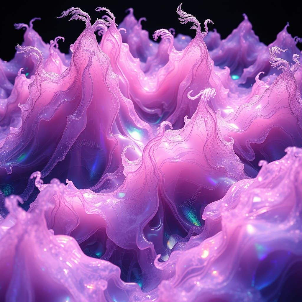 Iridescent Jelly Mountain Range Shimmers in Ethereal Glow