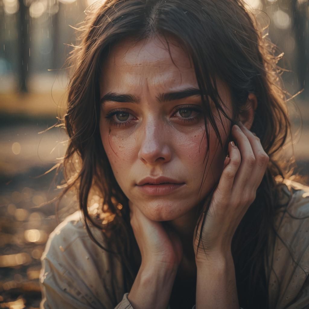 Weeping Woman Portrait in Cinematic Lighting