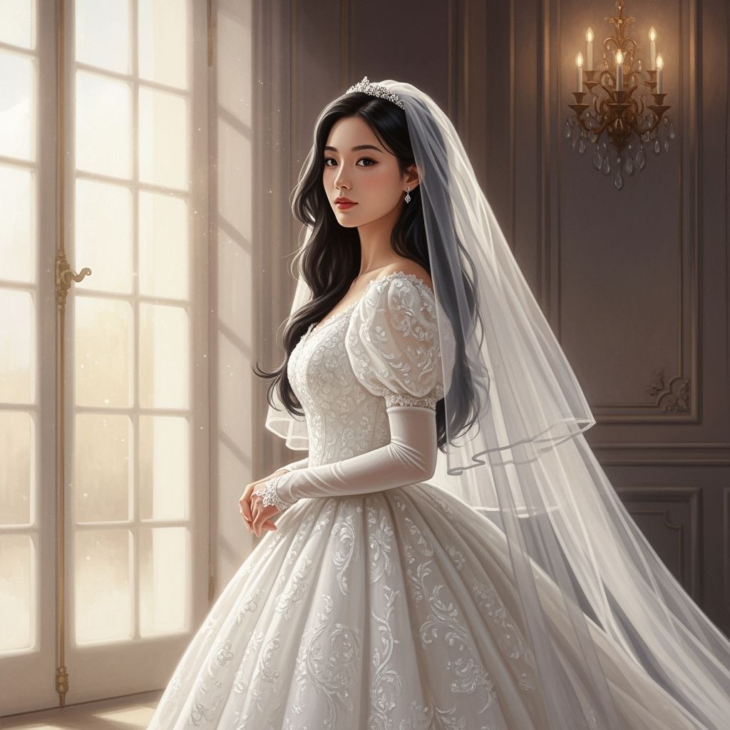 Elegant Asian Bride in Ball Gown, Romantic Realist Style