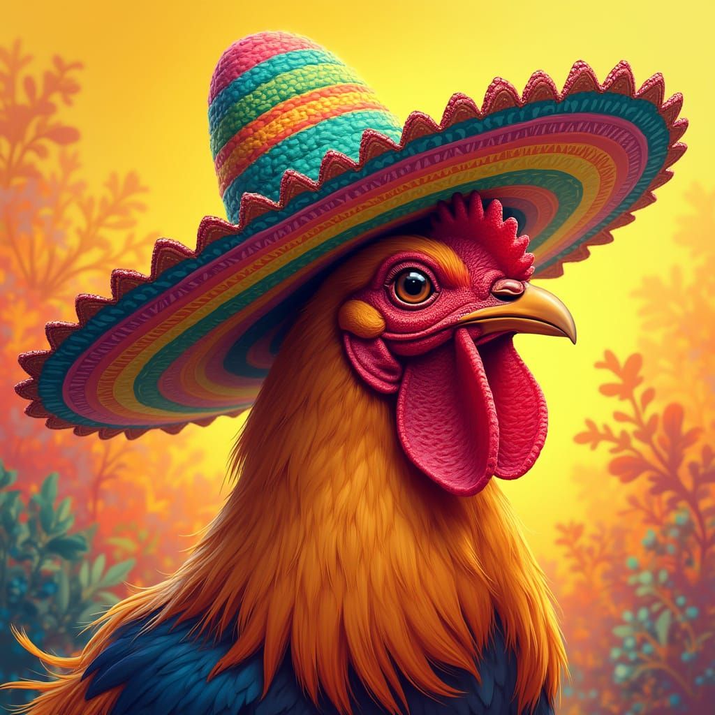 Rooster Wearing a Sombrero