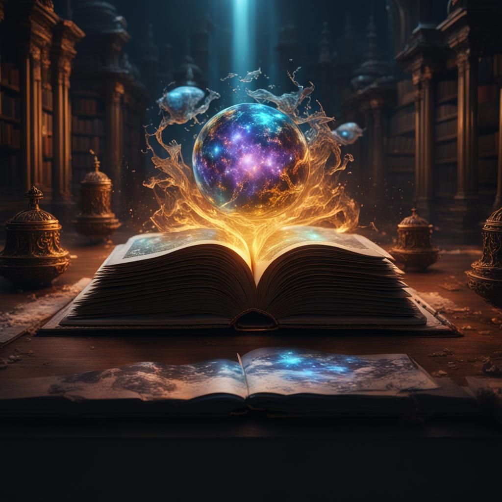 Holographic Book in Detailed Digital Fantasy Art