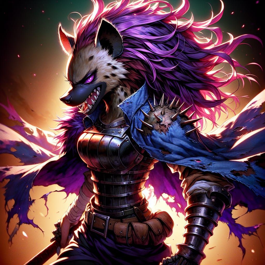 Hyena Warrior on Battlefield in Manga Style