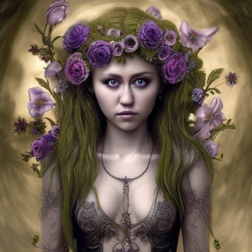 Miley Cyrus as a Flower Fairy in Filigree Style