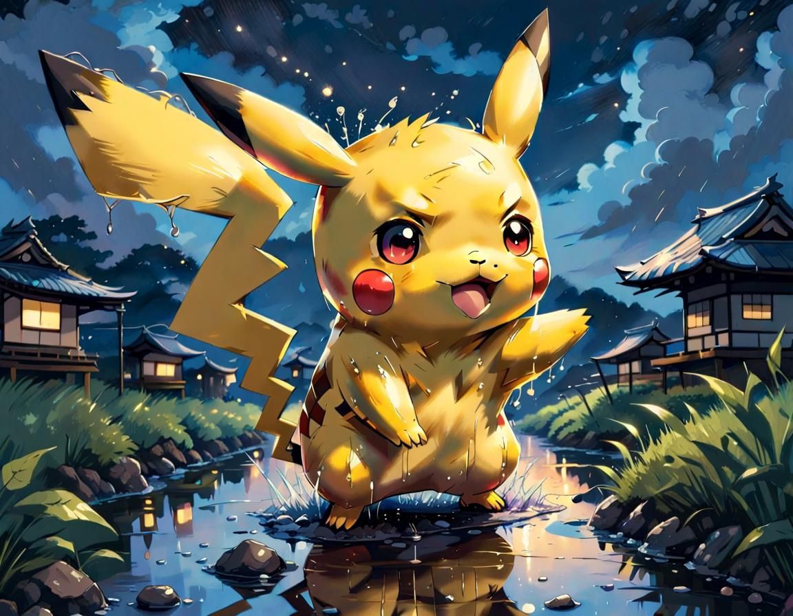 Chibi Pikachu in Japanese Lowlands, Manga Style