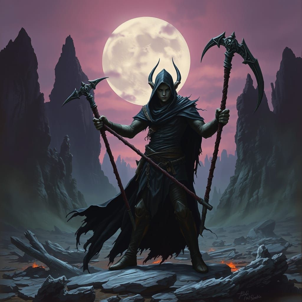 Hollowed Elf Warrior in Dystopian Dark Fantasy Landscape