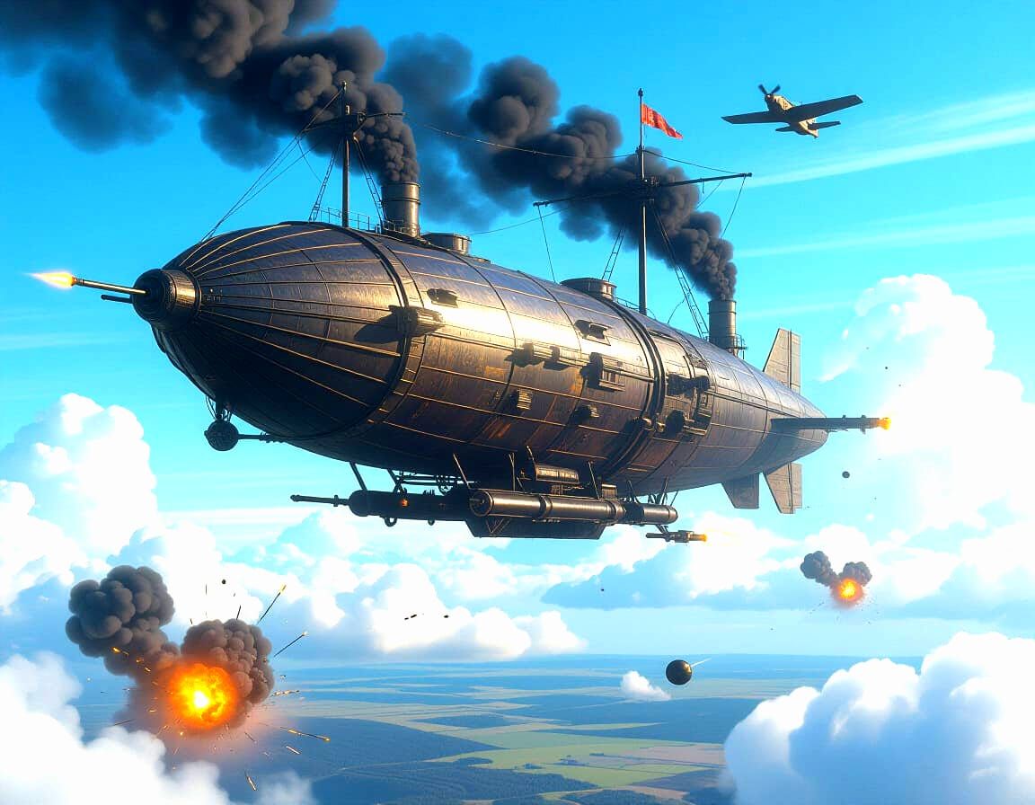 Gigantic Metal Airship in Dark Fantasy Concept Art Style