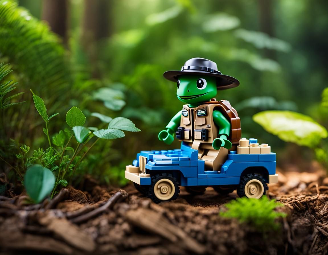 Lego Turtle Adventurer Exploring Jungle in Jeep
