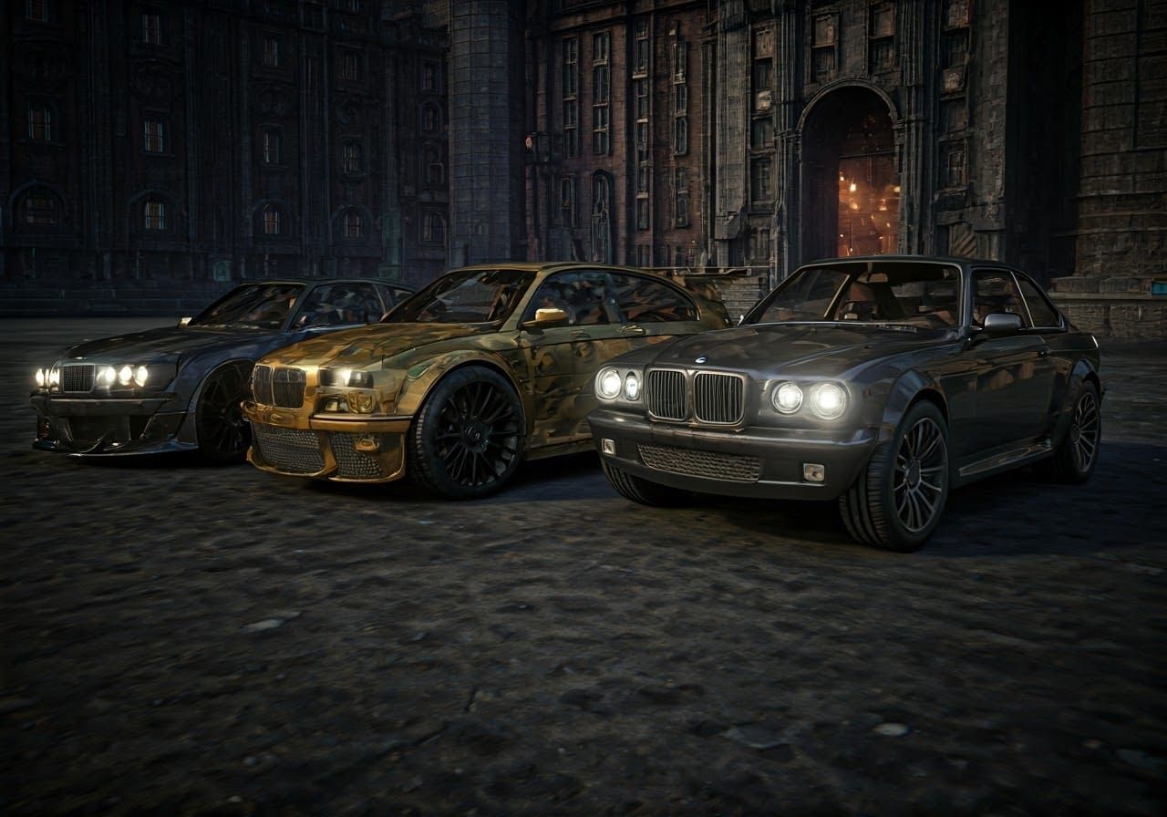 Steampunk BMWs Speed Through a Futuristic Factory City