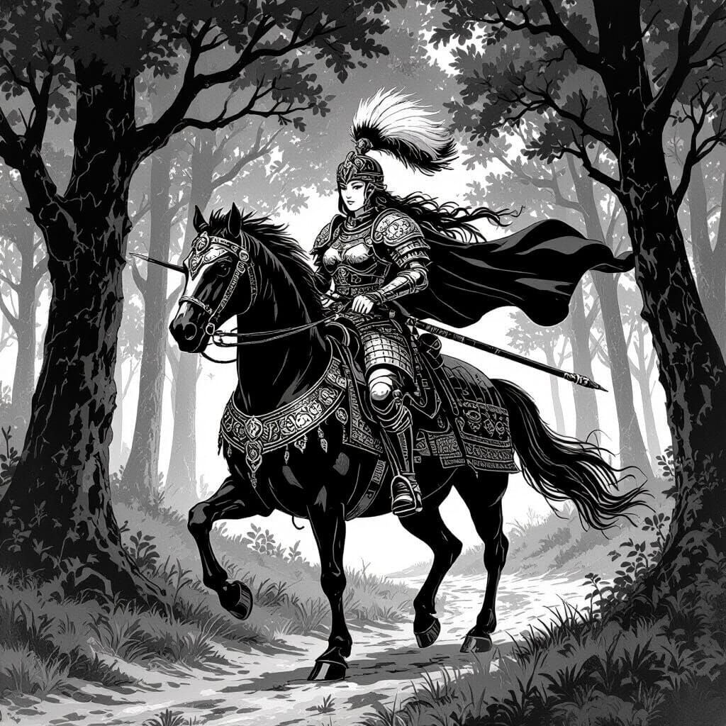 Ottoman Warrior Woman on Horseback in Manga Style