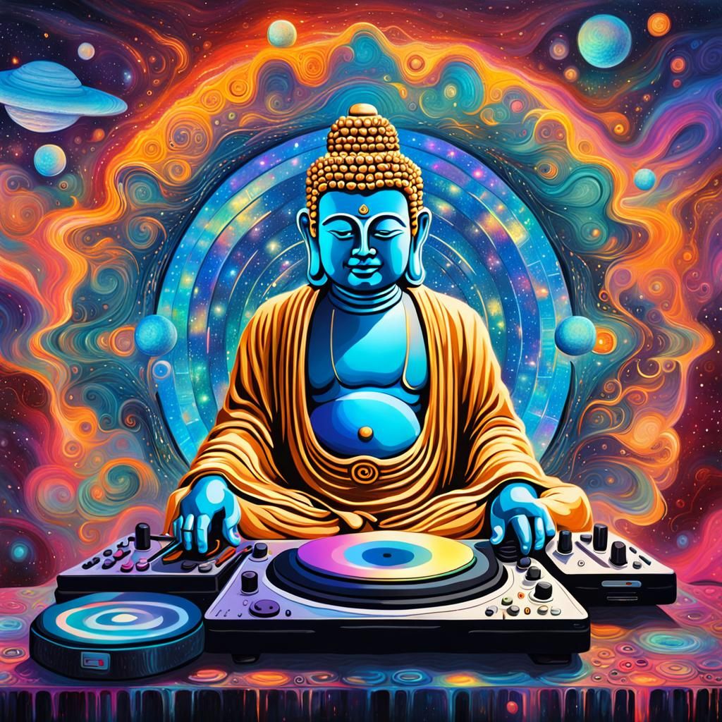 Buddha as DJ in Nirvana: Astral Picasso Style