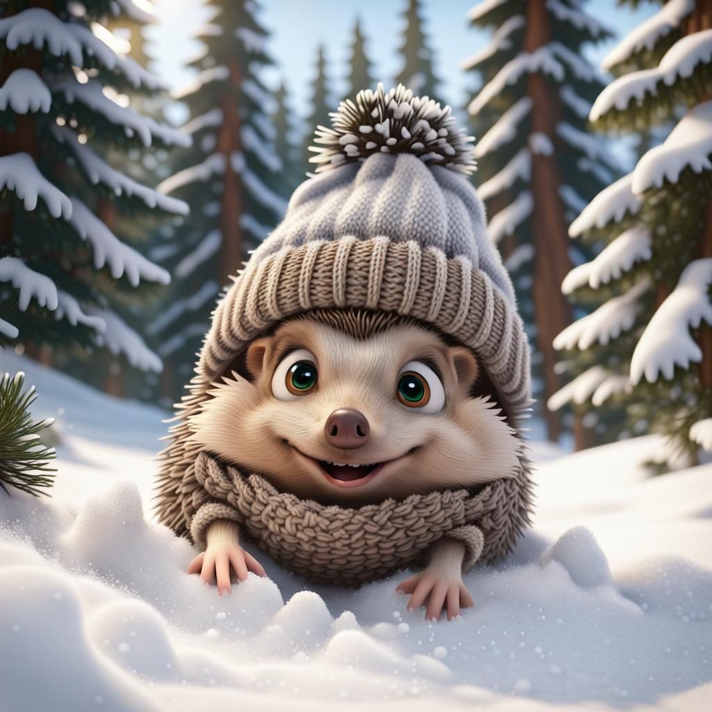Cute Hedgehog Makes Snow Angel in Winter Wonderland