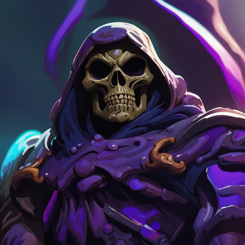 Hyperrealistic Skeletor Splash Art Portrait