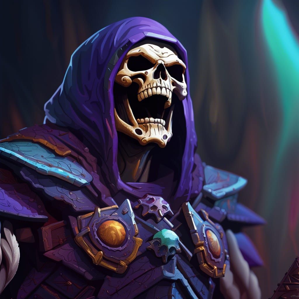 Hyperrealistic Skeletor Splash Art Portrait