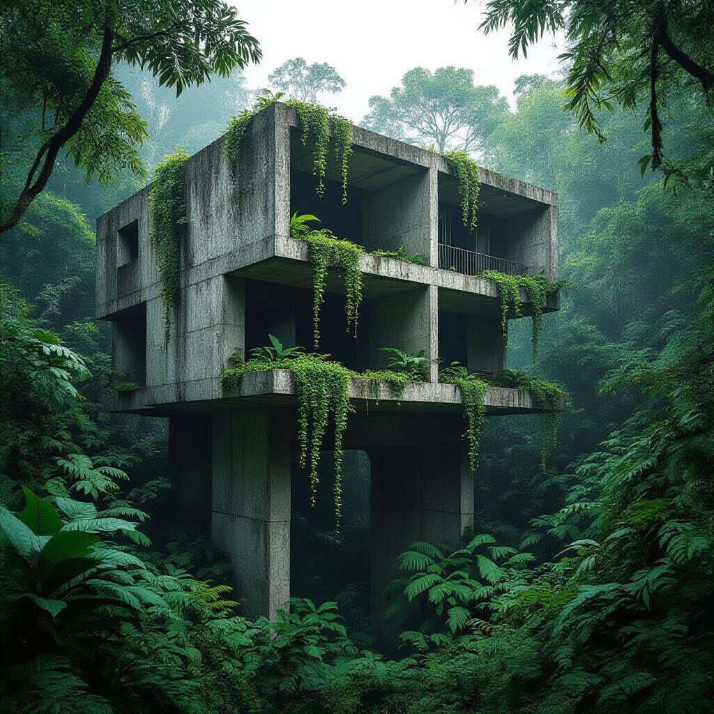 Brutalist Jungle Ruins: Nature Reclaims Concrete Architectur...