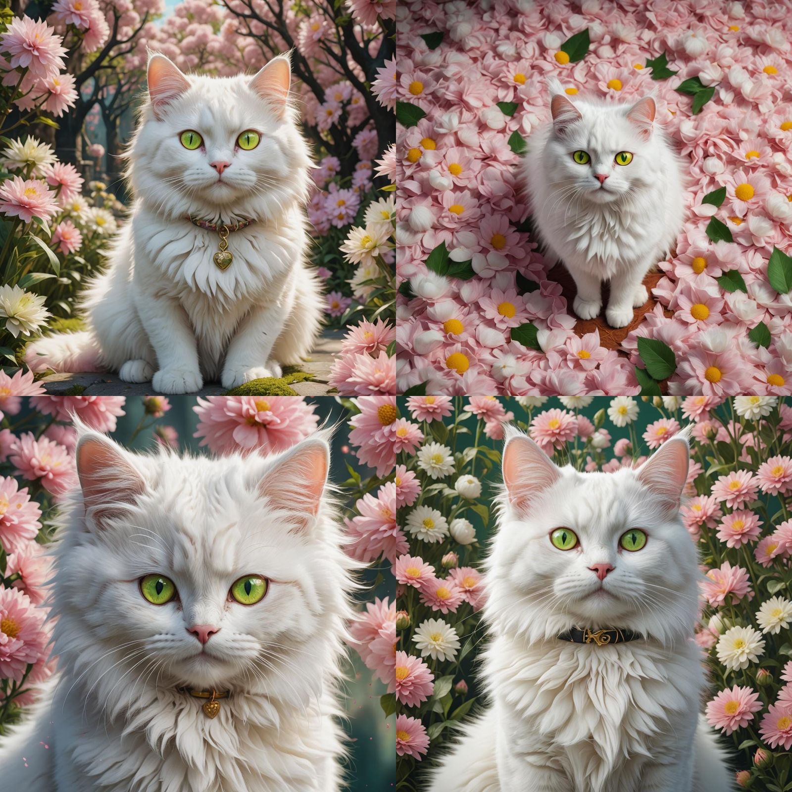 Detailed Fluffy White Cat with Heterochromia
