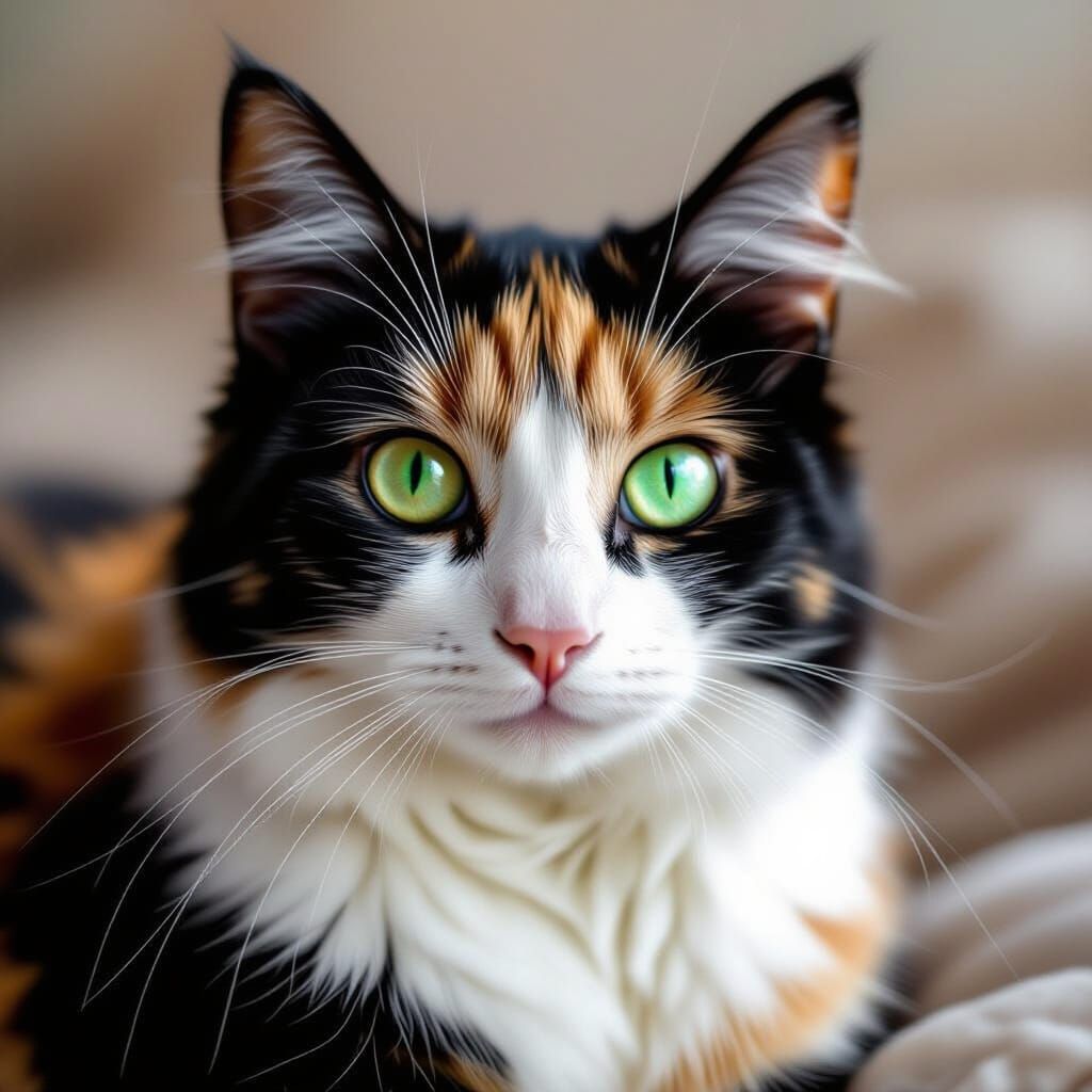 Calico Cat with Striking Green Eyes