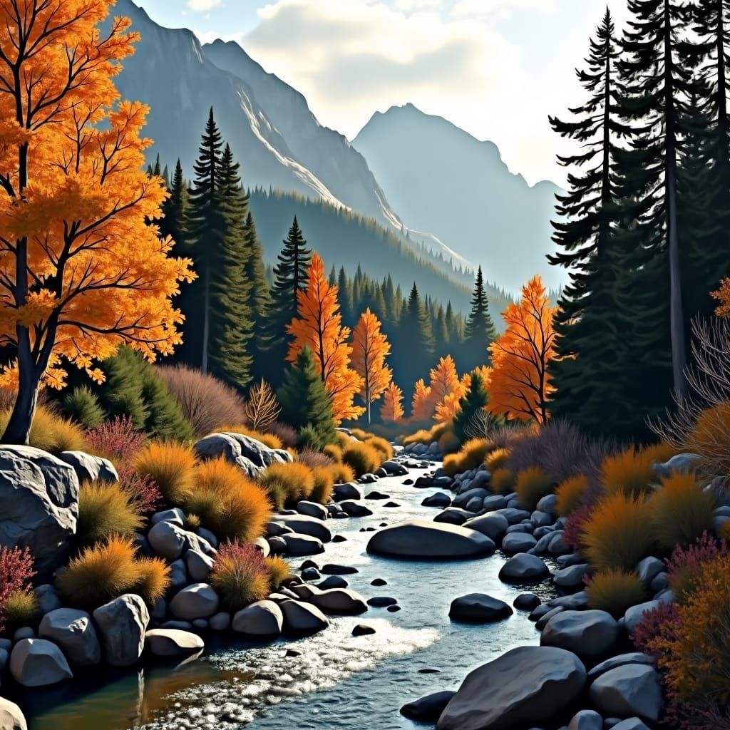 Rocky Mountains Autumn Landscape in Hudson River Style