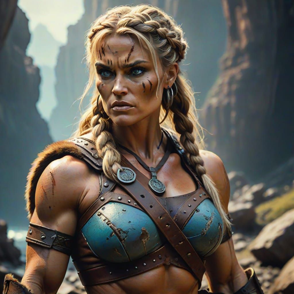 Matronly Barbarian Warrior in Leather Armor