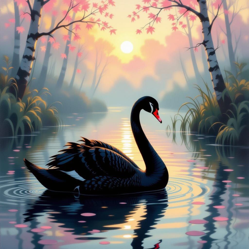 Black Swan in Metamodern Style with Luminous Colors