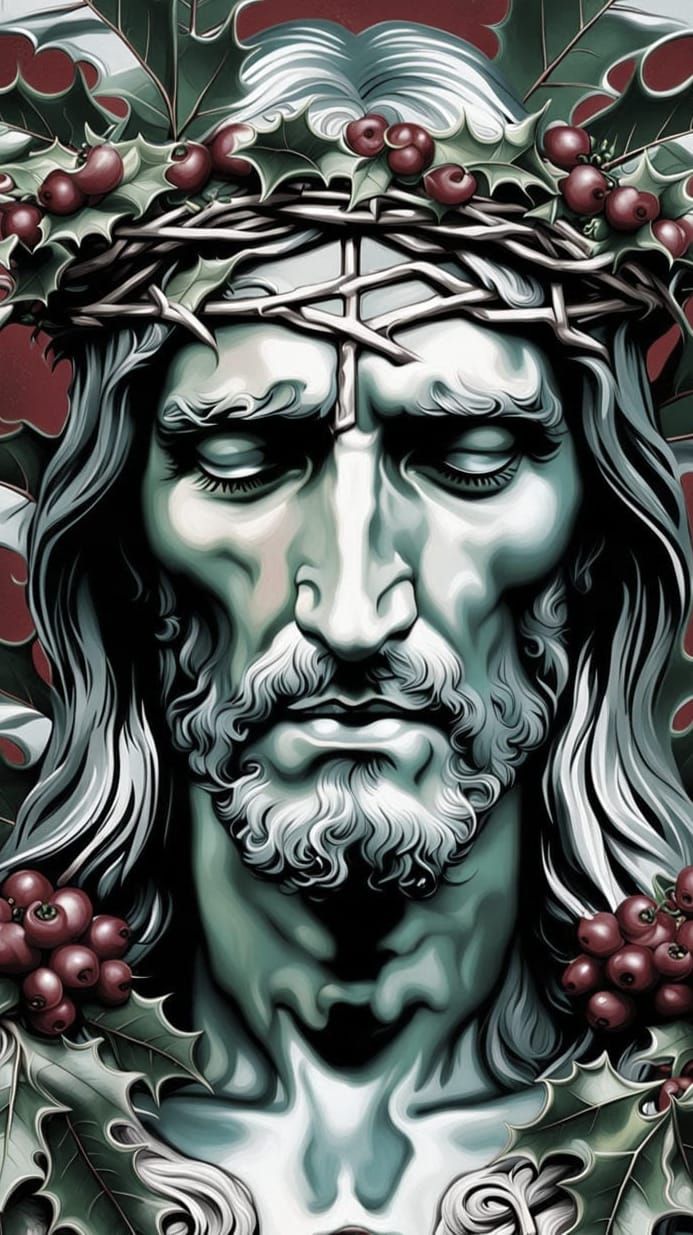 Crucified Jesus with Holly Crown in Pop Art Style