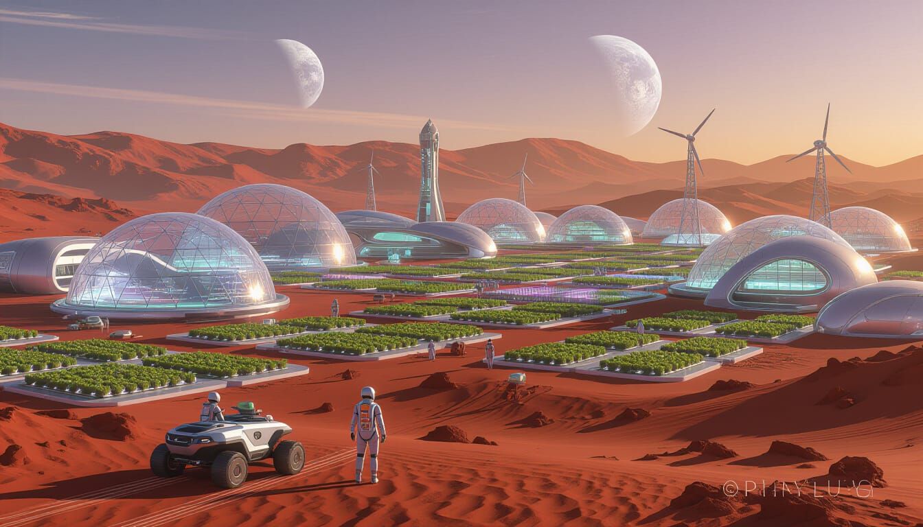 Hopeful Martian Colony at Sunset