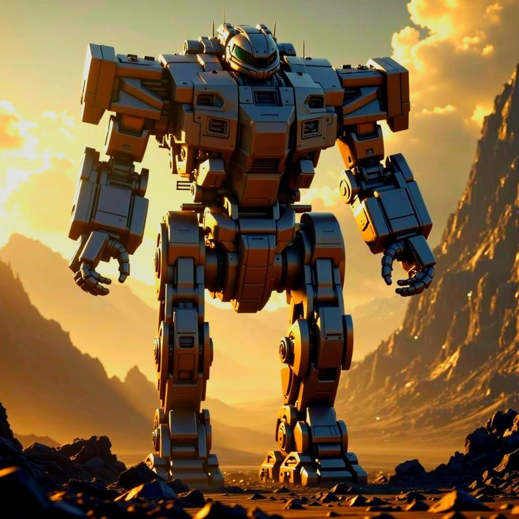 Giant Mech Dominates the Valley in 3D Render