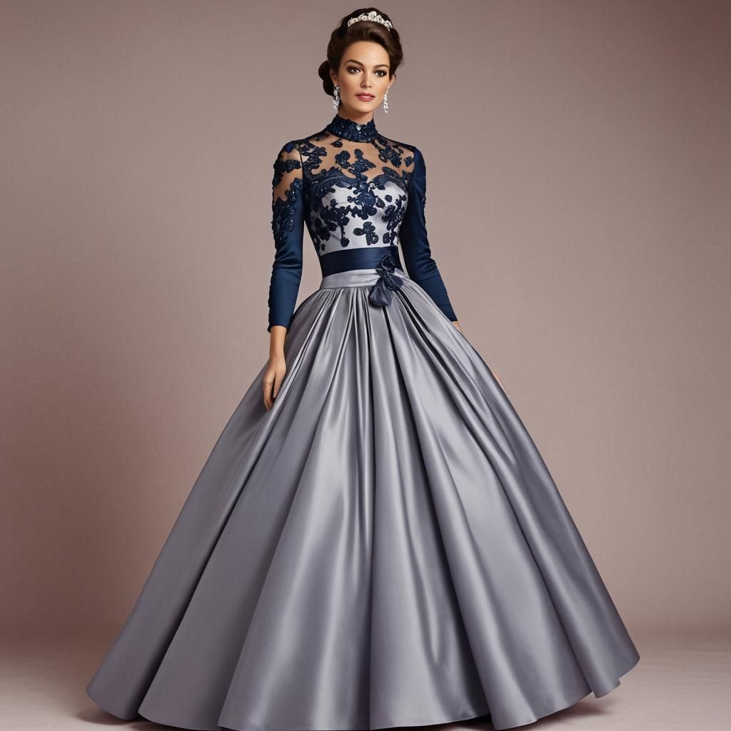 Navy Blue Satin Gowns and Dresses in a Wonderland