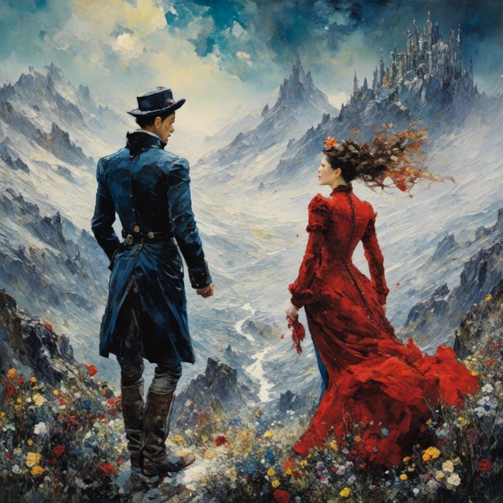 Comic-Inspired Couple's Journey Through Fantasy Landscape