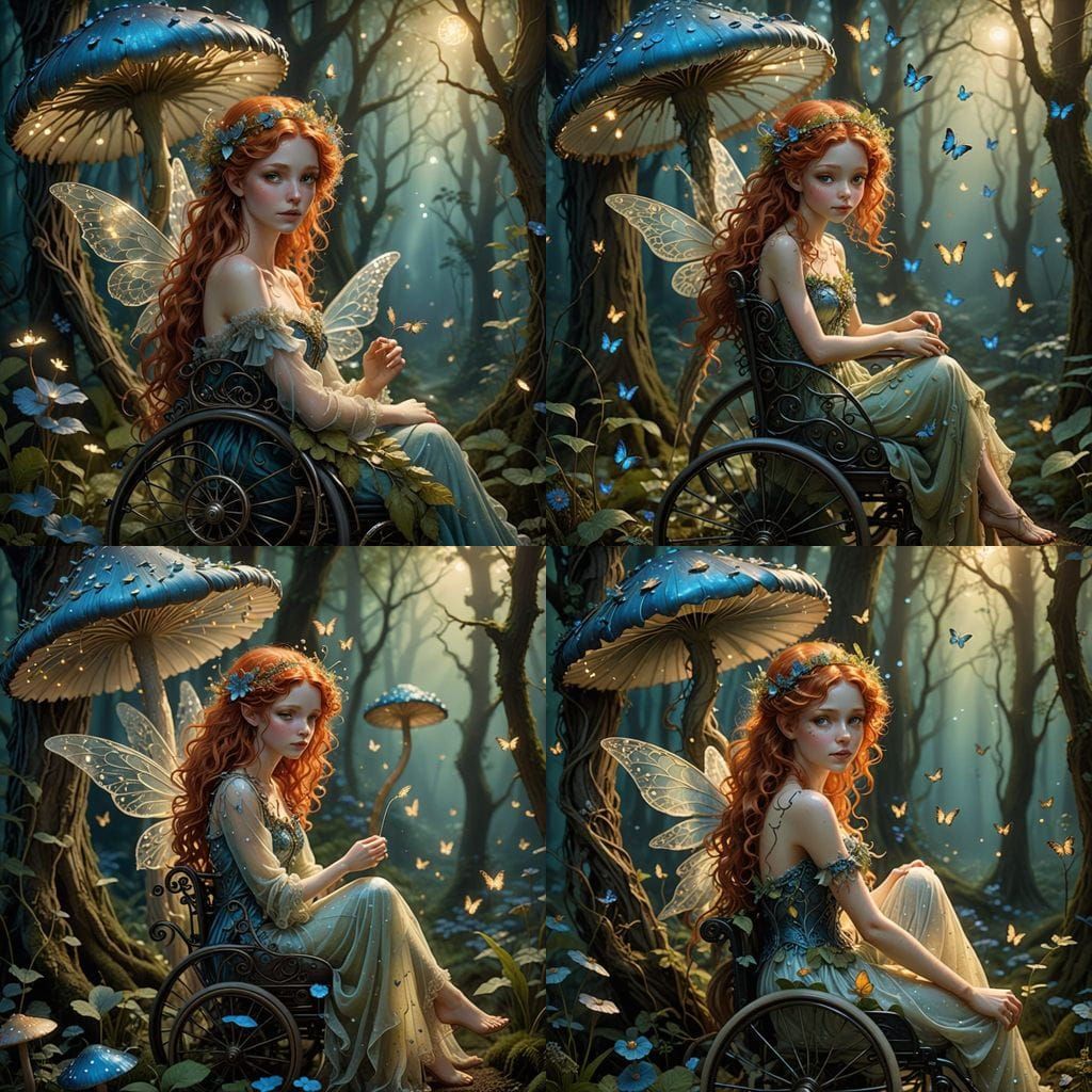 Enchanted Fairy in Victorian Wheelchair, Surrounded by Whims...