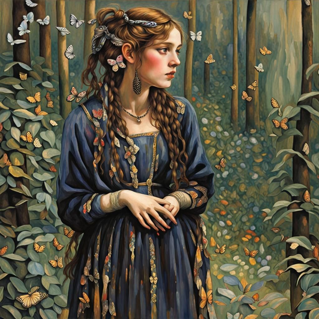 Anime Angel Unveiling Butterflies, Inspired by Classical Art