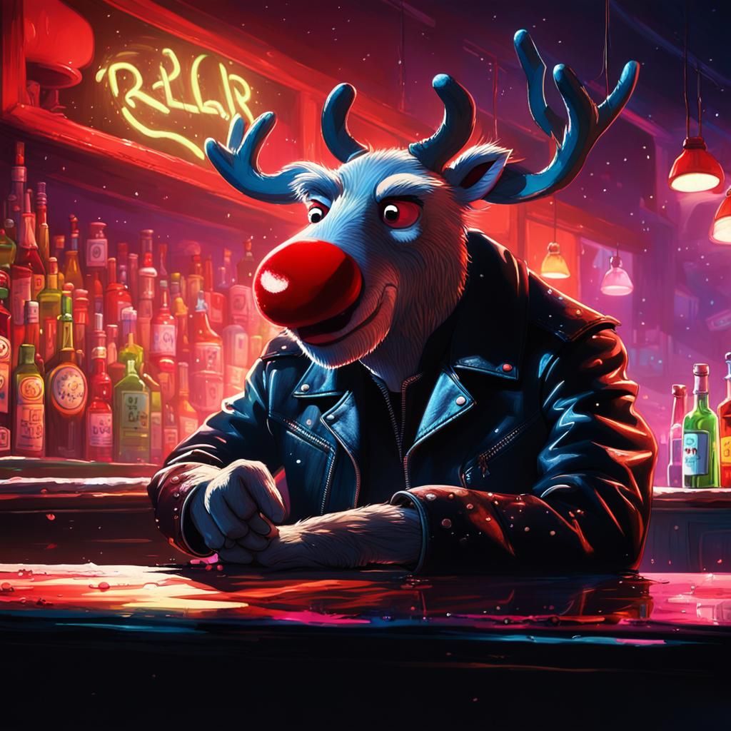 Reindeer in Rebellion: A Neon-Lit Punk's Descent