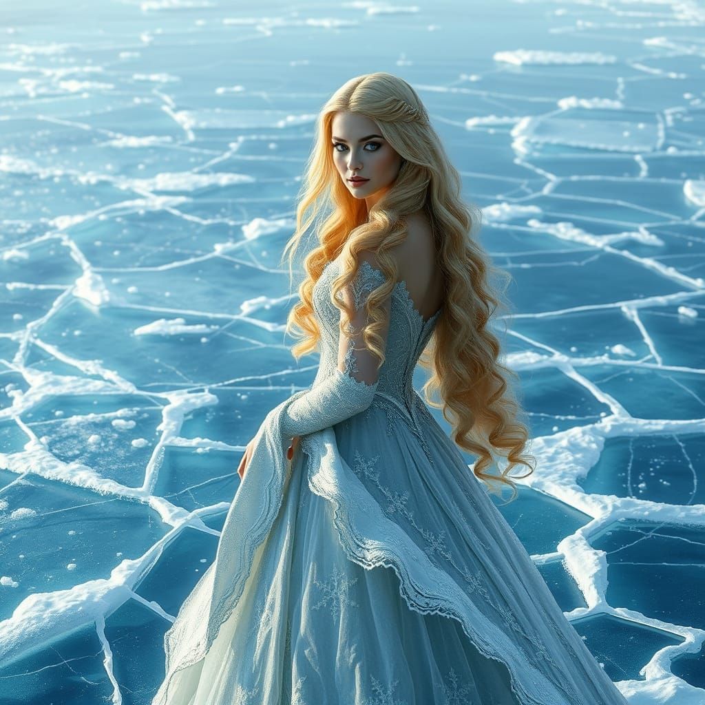 Ethereal Ice Princess Reigns Over Frozen Waves
