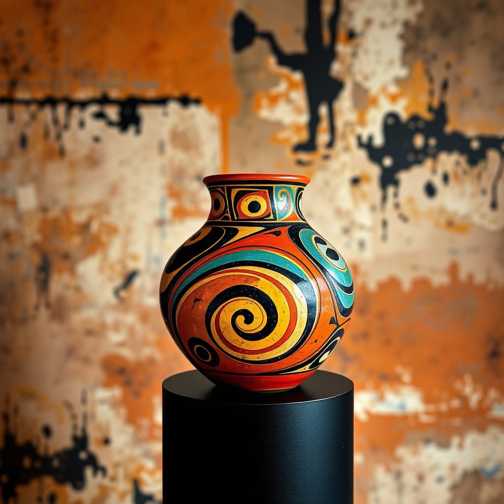 Vibrant Avant-Garde Pueblo Pot in Expressionist Style